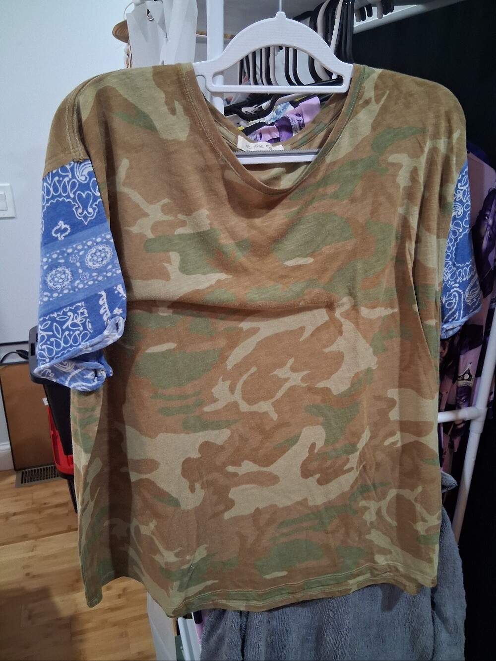 Free People Camo Tee with Blue Bandana Sleeves